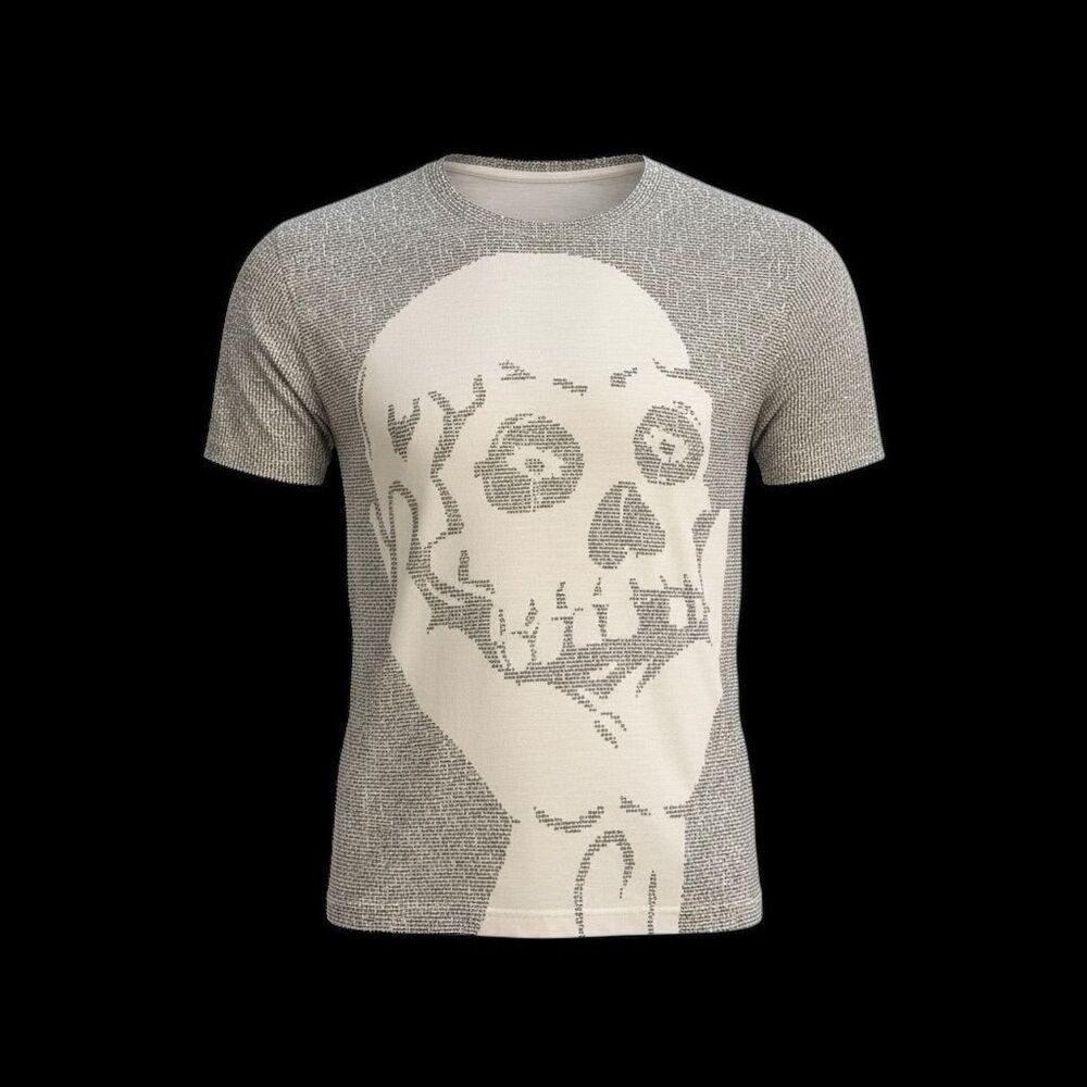 LITOGRAPHS Hamlet Skull & Lines from Play All Over Print Graphic T-Shirt M
